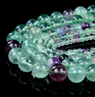 Fluorite - Rainbow Custom Size Purple Green Round Smooth Stretch (8mm) Natural Gemstone Crystal Energy Bead Bracelet
