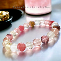 Quartz - Volcano Cherry Custom Size Round Smooth Stretch(8mm) Natural Gemstone Crystal Energy Bead Bracelet