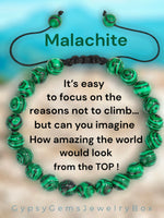 Malachite Braided Macrame Adjustable Sliding Knot Round Smooth (8mm) Natural Gemstone Crystal Energy Bead Bracelet