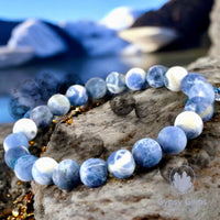 Sodalite Custom Size (Blue & White) Matte Rustic Custom Size Round Stretch (8mm) Natural Gemstone Crystal Energy Bead Bracelet