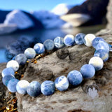 Sodalite Custom Size (Blue & White) Matte Rustic Custom Size Round Stretch (8mm) Natural Gemstone Crystal Energy Bead Bracelet