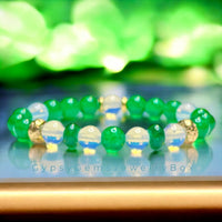 Jade - Jadeite Imperial Green•Opalite•Gold Lava Stone•Custom Size Round Smooth Stretch (8mm) Natural Gemstone Crystal Energy Bead Bracelet