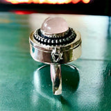 Rose Quartz Gemstone .925 Sterling Silver Locket Poison Ring (Size 8)