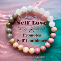 Self Love • Confidence • Custom Size • Moonstone, Rose Quartz, Rhodonite, Sunstone, Labradorite Round Smooth Stretch (8mm) Natural Gemstone Crystal Energy Bead Bracelet