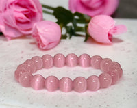 Cat Eye (Chrysoberyl) Pink Custom Size Round Smooth Stretch (8mm) Natural Crystal Gemstone Energy Bead Bracelet