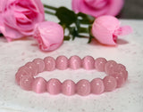 Cat Eye (Chrysoberyl) Pink Custom Size Round Smooth Stretch (8mm) Natural Crystal Gemstone Energy Bead Bracelet