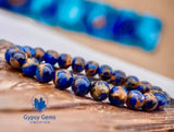 Variscite - Royal Blue Variscite aka “Impression Cloisonne Jasper” Custom Size Round Smooth Stretch (8mm) Natural Gemstone Crystal Energy Bead Bracelet