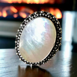 Mother of Pearl Natural Gemstone .925 Sterling Silver Ring (Size: 8.5)