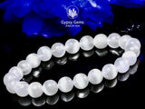 Selenite Genuine White Satin Spar Custom Size Round Smooth Stretch (8mm) Natural Gemstone Crystal Energy Bead Bracelet