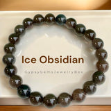 Obsidian - Ice Obsidian•Smokey Brown Obsidian•Back Lace Obsidian•Custom Size•Round Smooth Stretch (8mm) Natural Gemstone Crystal Energy Bead Bracelet