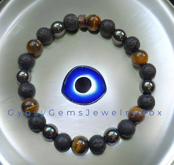 8mm Amethyst Tigers Eye Gemstone Bracelet Anxiety Bracelet For Men