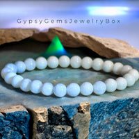 Moonstone - White - Snow White High Sheen Moonstone Minimalist (6mm) Custom Size Round Smooth Stretch Natural Gemstone Crystal Energy Bead Bracelet