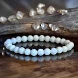 Moonstone - White - Snow White High Sheen Moonstone Custom Size Round Smooth Stretch (8mm) Natural Gemstone Crystal Energy Bead Bracelet