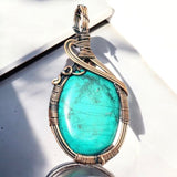 Turquoise Magnesite Copper Wire Wrapped Weave Pendant Necklace