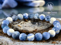 Sodalite Custom Size (Blue & White) Matte Rustic Custom Size Round Stretch (8mm) Natural Gemstone Crystal Energy Bead Bracelet