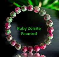 Ruby - Zoisite (Anyolite) Faceted Custom Size Diamond Cut Stretch (8mm) Natural Gemstone Crystal Energy Bracelet