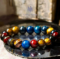 Tiger’s Eye - Galaxy Multi-Color Tiger Eye•Unicorn Custom Size Round Smooth Stretch (8mm) Natural Gemstone Crystal Energy Bead Bracelet