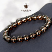 Smokey Quartz Custom Size Round Smooth Stretch (8mm) Natural Gemstone Crystal Energy Bead Bracelet