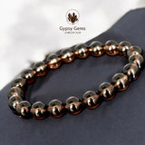 Smokey Quartz Custom Size Round Smooth Stretch (8mm) Natural Gemstone Crystal Energy Bead Bracelet