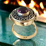 Amethyst Natural Gemstone .925 Sterling Silver Locket Poison Ring (Size 8.25)