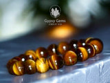 Tiger’s Eye - Yellow Custom Size Round Smooth Stretch (10mm Grande Large) Natural Gemstone Crystal Energy Bead Bracelet