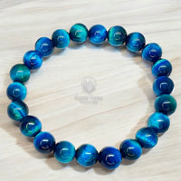 Tiger’s Eye - Teal Peacock Blue Custom Size Round Smooth Stretch (8mm) Natural Gemstone Crystal Energy Bead Bracelet