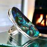 Abalone Shell Natural Gemstone .925 Sterling Silver Ring (Size 9)