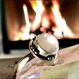Moonstone Rainbow Natural Gemstone .925 Sterling Silver Round Petite Ring (Size: 7.5)