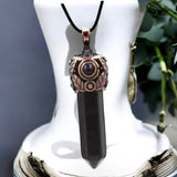 Filigree Leaf Copper Hexagonal Natural Gemstone Crystal Point Pendulum Pendant/Choose Chain