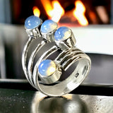 Opalite Sri Lanka Moonstone Natural Gemstone .925 Sterling Silver Ring (Size: 7: Adjustable)