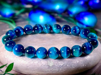 Tiger’s Eye - Teal Peacock Blue Custom Size Round Smooth Stretch (8mm) Natural Gemstone Crystal Energy Bead Bracelet