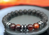 Tiger’s Eye - Red Tiger’s Eye + Hematite Saucer beads + Lava Stone Custom Size Round Smooth Stretch (8mm) Natural Gemstone Crystal Energy Bead Bracelet