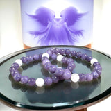 Angelite - Purple Angelite, Selenite•Custom Size•Round Smooth Stretch (8mm) Natural Gemstone Crystal Energy Bead Bracelet