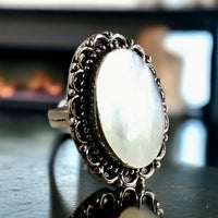 Mother of Pearl Natural Gemstone .925 Sterling Silver Ring (Size: 8.25)