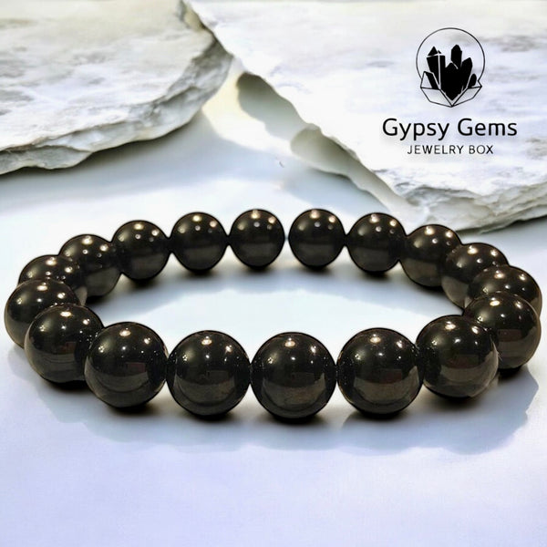 Tourmaline - Black Custom Size Smooth Round Stretch (10mm Grande) Natural Gemstone Crystal Energy Bead Bracelet