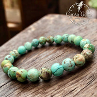 Turquoise - Green Natural Turquoise, Custom Size, Round Stretch (8mm) Natural Gemstone Crystal Energy Bead Bracelet