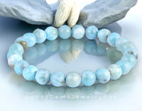 Larimar Dominican Caribbean Blue•Custom Size•Round Smooth Stretch (8mm) Natural Gemstone Crystal Energy Bead Bracelet