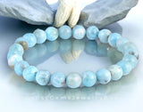 Larimar Dominican Caribbean Blue•Custom Size•Round Smooth Stretch (8mm) Natural Gemstone Crystal Energy Bead Bracelet