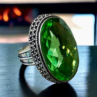 Peridot Natural Gemstone Faceted .925 Sterling Silver Oval Statement Ring (Size: 9)