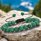 Malachite Braided Macrame Adjustable Sliding Knot Round Smooth (8mm) Natural Gemstone Crystal Energy Bead Bracelet