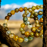 Quartz - Biotite Mica Golden Quartz Custom Size (8mm) Round Smooth Stretch Natural Gemstone Crystal Energy Bead Bracelet