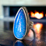 Opal Blue Fire Natural Gemstone .925 Sterling Silver Point Statement Ring (Size 9)