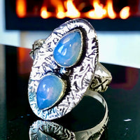 Opalite Sri Lanka Moonstone Natural Gemstone .925 Sterling Silver Ring (Size: 8.5)