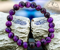 Tiger’s Eye - Purple Tiger’s Eye Custom Size Round Smooth Stretch (8mm) Natural Gemstone Crystal Energy Bead Bracelet