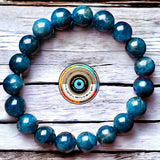 Apatite Blue Steel Custom Size Round Faceted Stretch (8mm) Natural Gemstone Crystal Energy Bead Bracelet