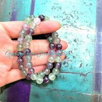 Fluorite Rainbow Custom Size Purple Green Round Smooth Stretch (8mm) Natural Gemstone Crystal Energy Bead Bracelet