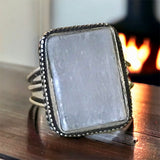 Selenite Natural Raw Gemstone .925 Sterling Silver Statement Ring (Size 8.75)
