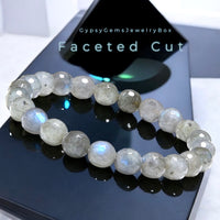 Labradorite - Rainbow Labradorite Diamond Cut Faceted Custom Size Round Stretch (8mm) Natural Gemstone Crystal Energy Bead Bracelet