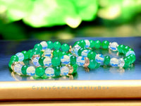 Jade - Jadeite Imperial Green•Opalite•Gold Lava Stone•Custom Size Round Smooth Stretch (8mm) Natural Gemstone Crystal Energy Bead Bracelet