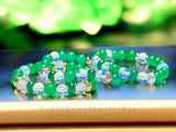 Jade - Jadeite Imperial Green•Opalite•Gold Lava Stone•Custom Size Round Smooth Stretch (8mm) Natural Gemstone Crystal Energy Bead Bracelet